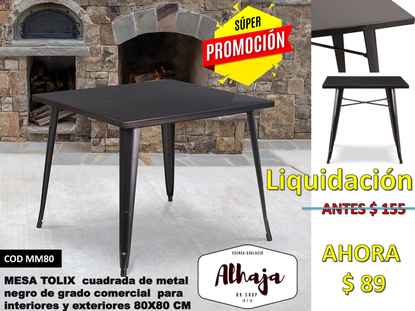 MESA CUADRADA METALICA TOLIX 80X80 COD. MM80