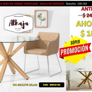 Mesa Noa 100cm vidrio templado base de metal amaderado