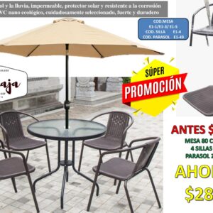 COMBO MESA REDONDA 80 CM  + 4 SILLAS + PARASOL