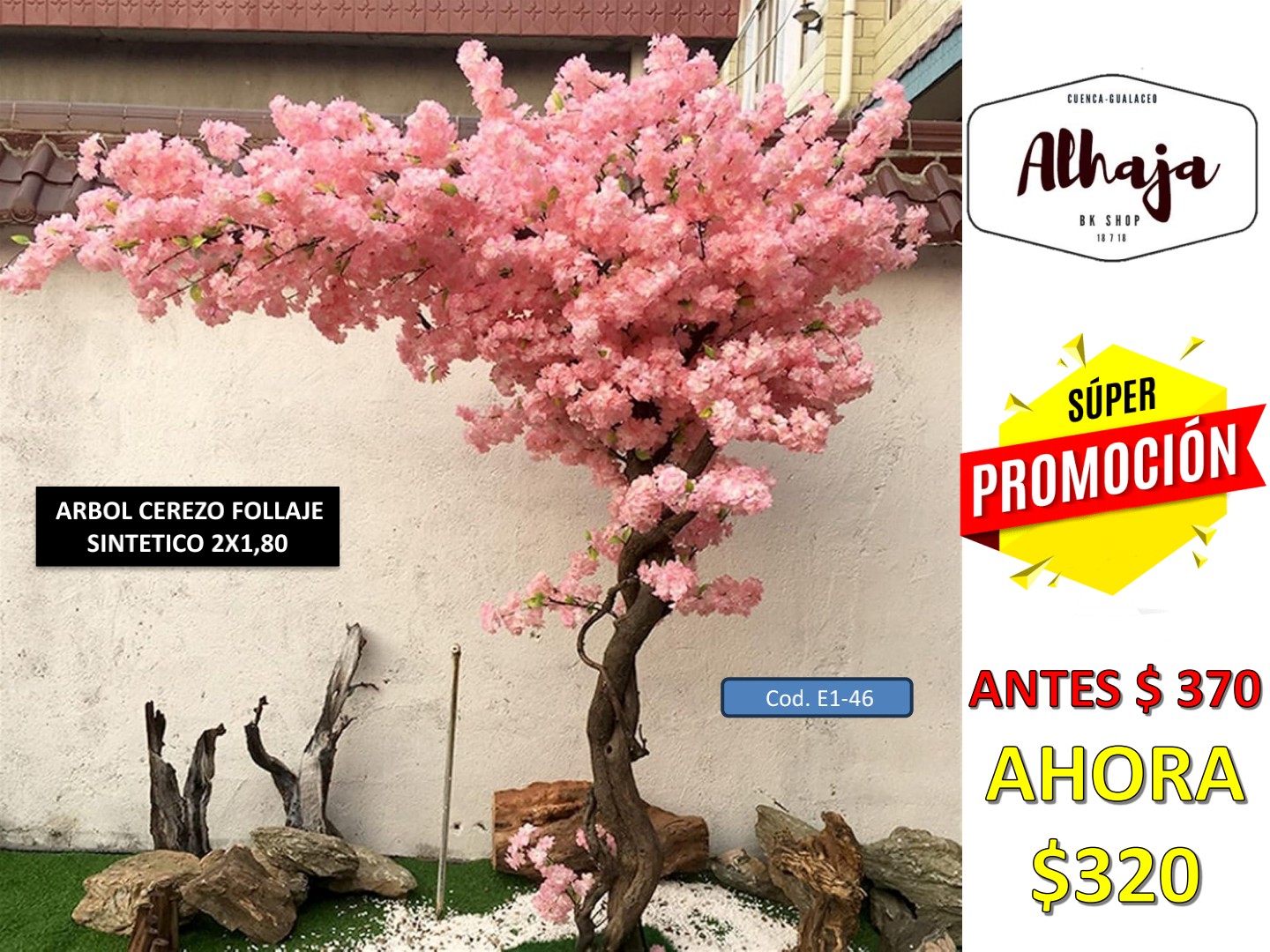 ARBOL ARTIFICIAL CEREZO ROSA CON BRAZO 2 X 1,80