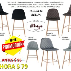 TABURETE BEELIA FIJO TAPIZADO TELA PATA METALICA MADERADA