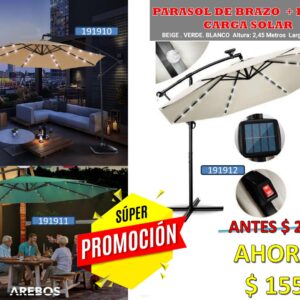 PARASOL REDONDO CON BRAZO + LUZ CON PANEL SOLAR