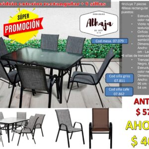 COMBO MESA RECTANGULAR 150 CM X 90 CM  + 6 SILLAS