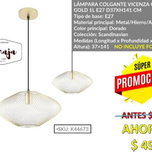 LAMPARA COLGANTE VICENZA OVALADA GOLD 1L E27 D37XH141 CM