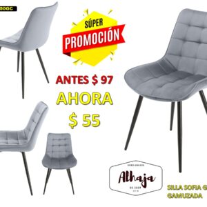 SILLA SOFIA GRIS CLARO TAPIZADO EN GAMUZA
