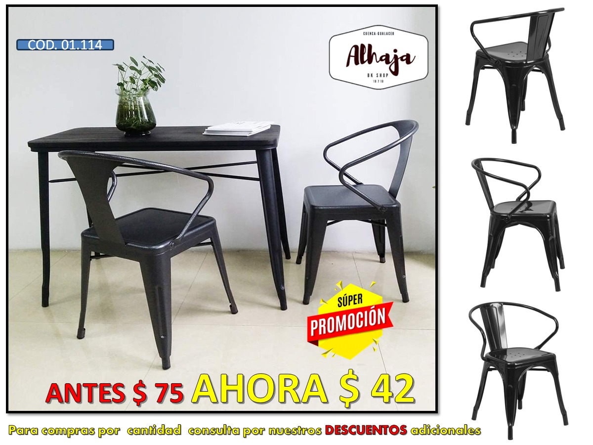 SILLA METÁLICA CON APOYA BRAZOS TOLIX NEGRO