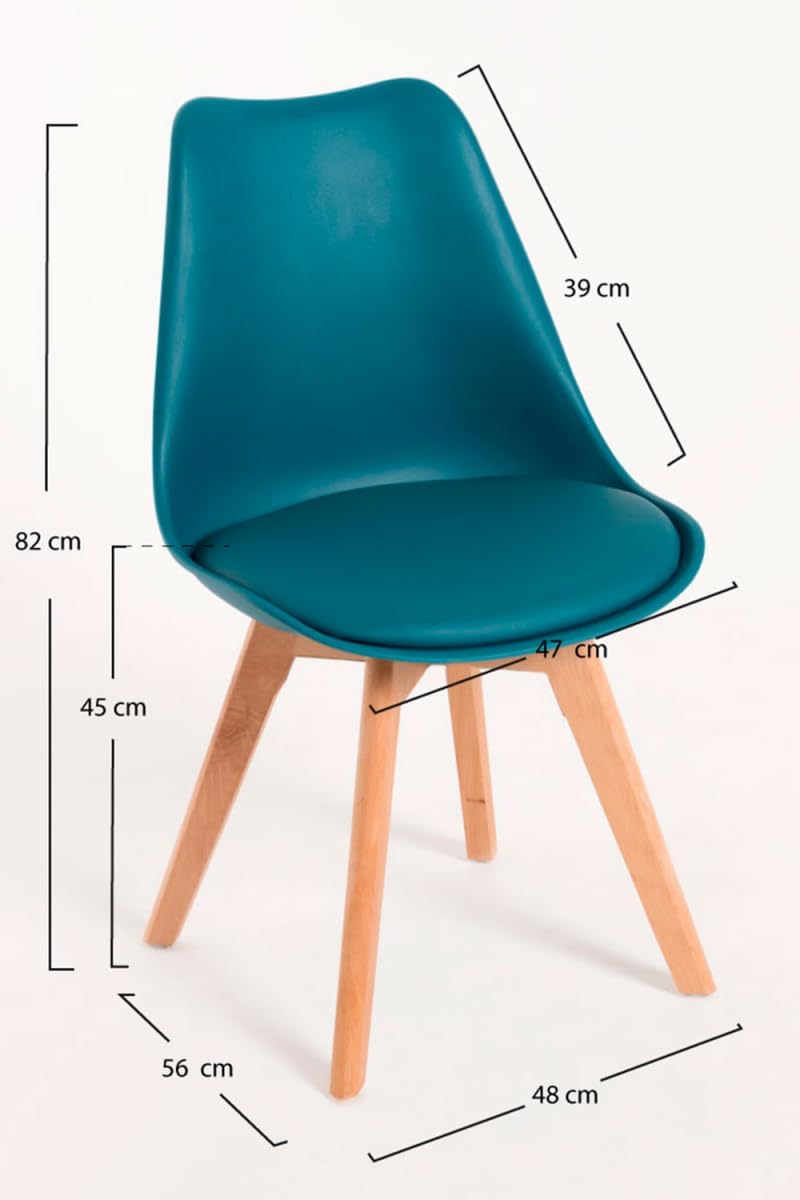 SILLA EAMES SAKEN AZUL PETROLEO PATA MADERA - Imagen 3
