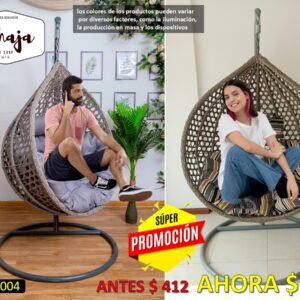 SILLA COLGANTE NIDO HUEVITO GRISS TIPO RATTAN CON BASE IMPORTADA COJIN BICOLOR