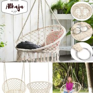 SILLA COLGANTE REDONDA TEJIDA EN HILO ALGODON MACRAME