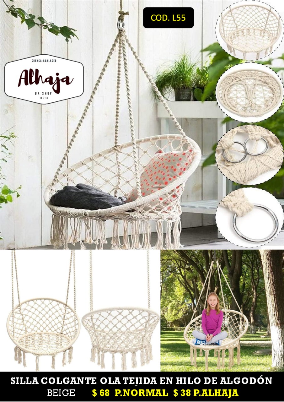 SILLA COLGANTE REDONDA TEJIDA EN HILO ALGODON MACRAME