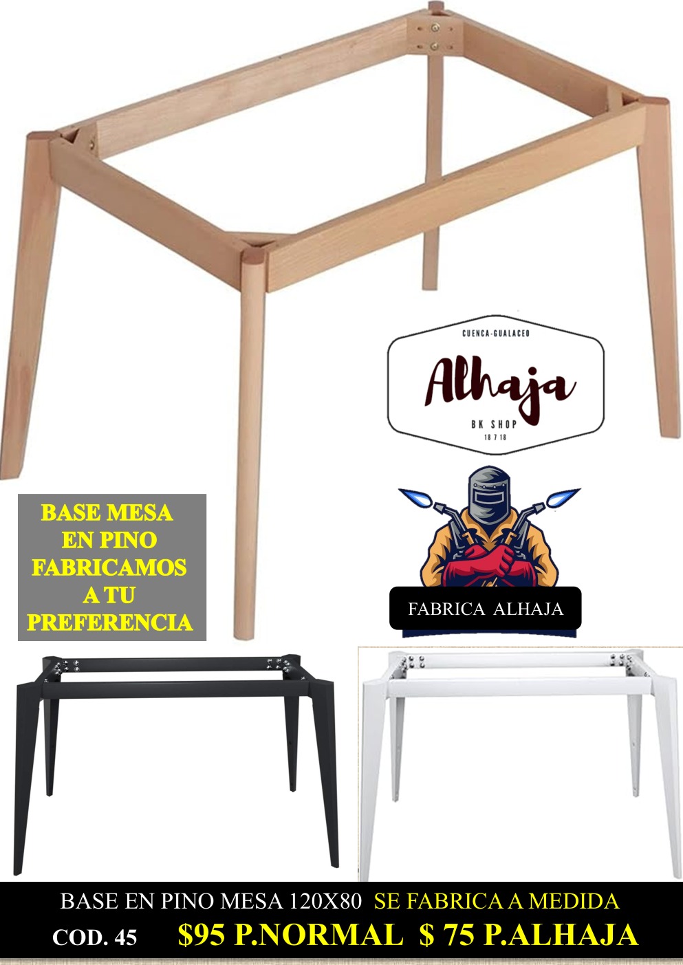 BASE EN PINO PARA MESA 120X80 CM